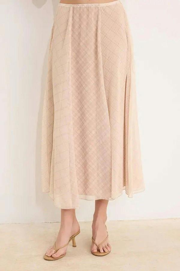 WOVCOR Plaid Lined Chiffon Maxi Asymmetrical Skirt
