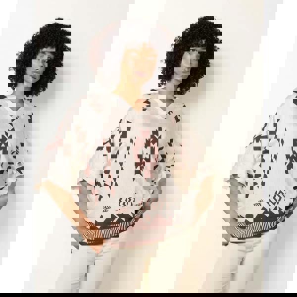 Blue Vanilla Linen Geometric Print Top