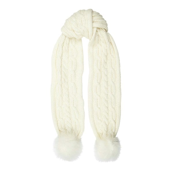 Aran Cable Pom Pom Scarf Aran Cable Pom Pom Scarf | Soft Knit with Faux Fur Trim | One Size