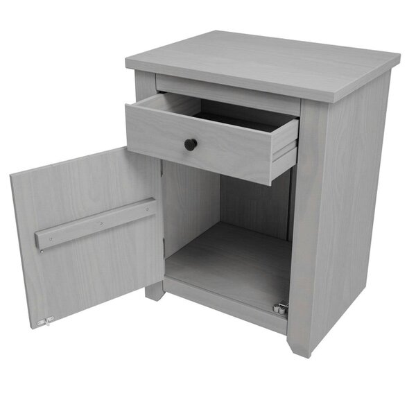 Wyld Haus Tralee Panelled Grey Washed Wooden Bedside Cabinet 1 Drawer 1 Door