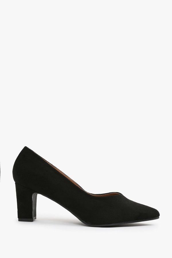 Where's That From Serena Extra Wide Fit Block Heel With Pointed Toe in Black Suede