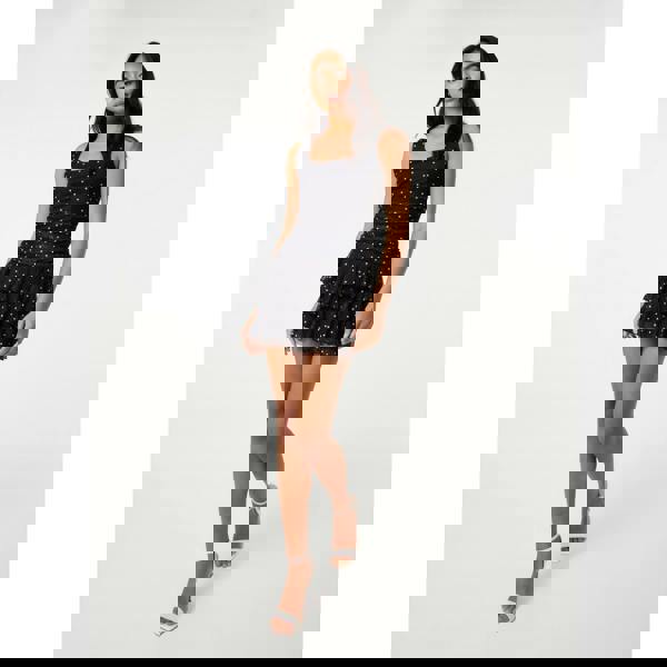 Pink Vanilla Polka Dot Square Neck Mesh Dress