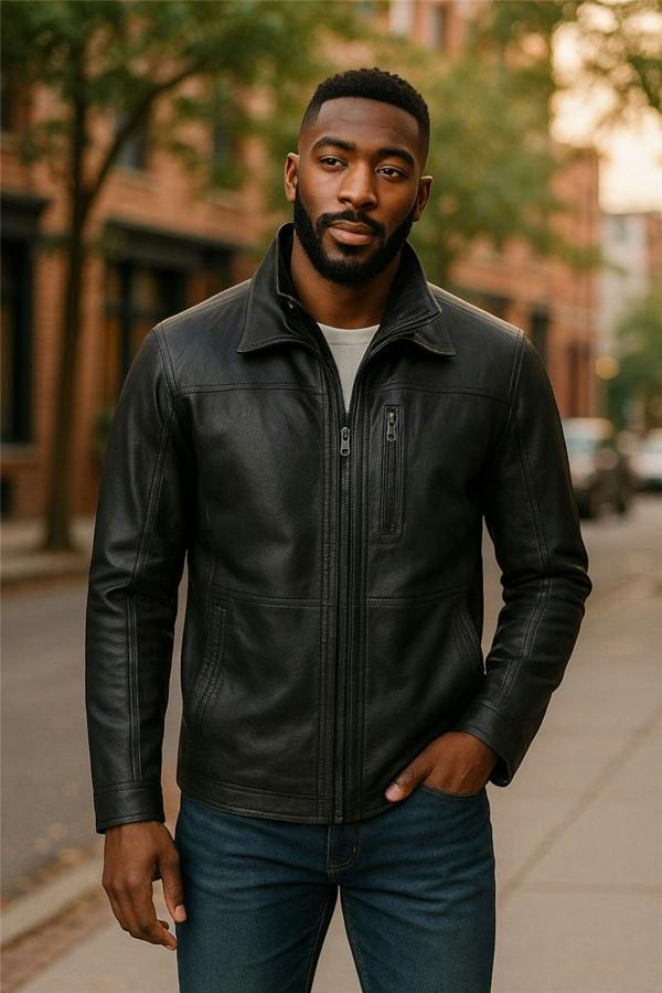 Infinity Leather Mens Warm Mid-Length Leather Biker Coat - Sikander