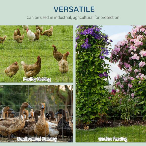 Green chicken wire fence panel with protective mesh grid