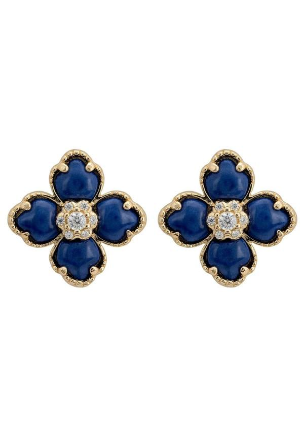 Dark blue clover gold stud earrings.