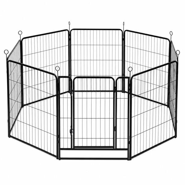 Skylos Dog Pen 8 Panel Steel Playpen Foldable Indoor Outdoor Pet Enclosure Black