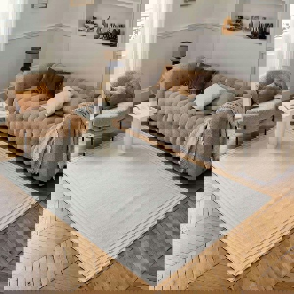 Bordered Living Room rug, cream colour, stain-resistant and non-shedding