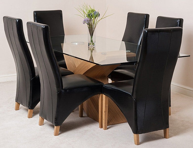 That's Furniture Valencia Oak Large Glass Dining Table & Lola Leather Chairs