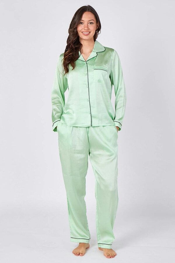 Mint Green Satin Pyjama Set – Luxury Long Sleeve Ladies PJ Set