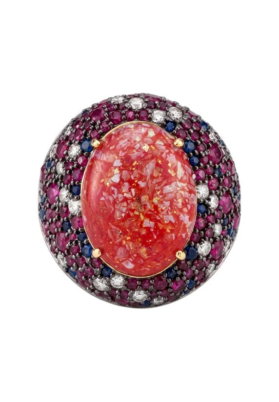 Latelita Esmeralda Pink Opal Cocktail Ring Gold
