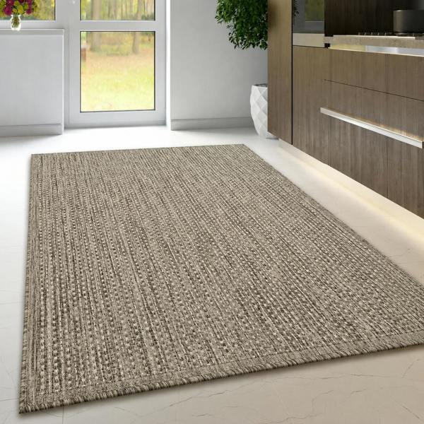 Non-Slip Taupe Brown Rug Plain Solid Design Flat Weave Kitchen Dining Room Living Room Area Mat