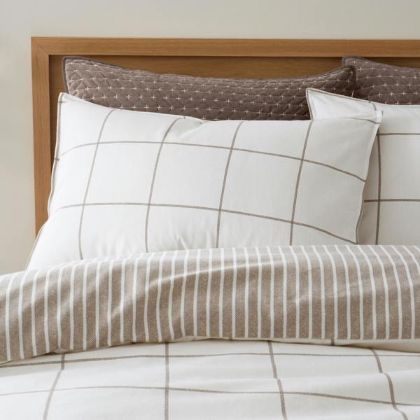 Bianca Brushed Regal Check Cotton Reversible Duvet Cover Set Mole