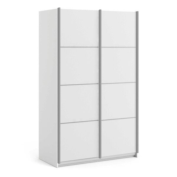 Wyld Haus Bordeaux White Sliding Door Wardrobe 2 Door with 5 Shelves and Hanging Rail