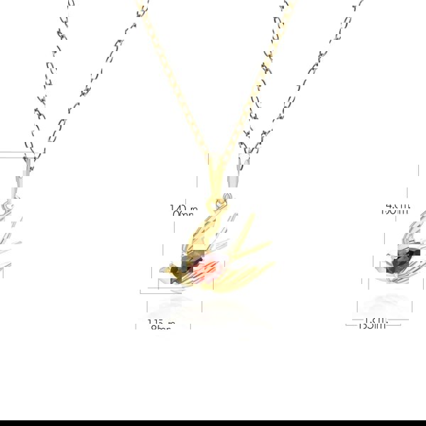 253P340802925 ECFEW™ Creator Garnet Hummingbird Pendant Necklace in Gold Plated Sterling Silver Dimensions