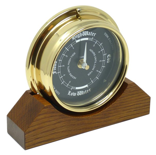 Tabic Handmade Prestige Tide Clock in Solid Brass Mounted on Solid English Dark Oak