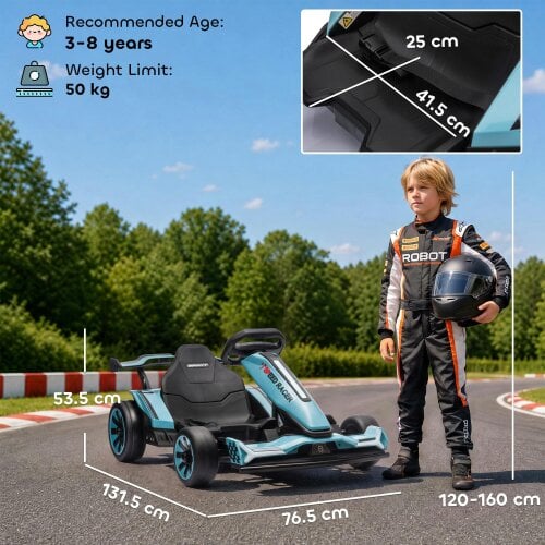 AIYAPLAY 24V Electric Go Kart for Kids, Racing Kart Drift Mode Light Blue
