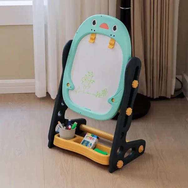 Dyzi Magnetic Penguin Kids Drawing Board Easel Art Set with Markers & Games