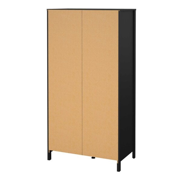 Wyld Haus Wildberry Matt Black Wooden Mirror Wardrobe  2 Doors 2 Drawers Leather Handles