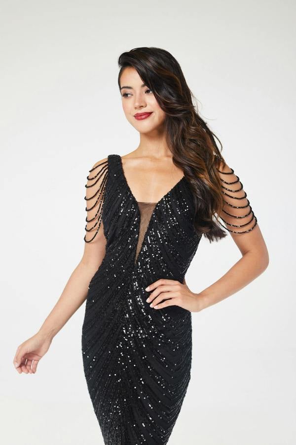 LuvForever Zyana - Black Jewelled Sequin Maxi Dress