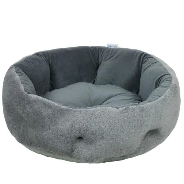 Cat Bed, Reversible Dog Pet Bed for Indoor Cats and Small Dogs, Round Bed with Supportive Bolster, Dark Grey