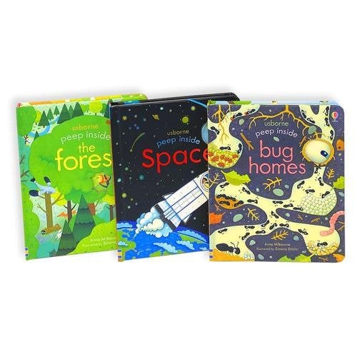 Peep Inside Lift-the-Flap Series 3 Books Collection Box Set (Space, The Forest & Bug Homes)