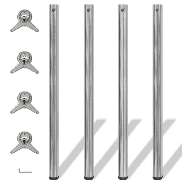 Berkfield 4 Height Adjustable Table Legs Brushed Nickel 1100 mm