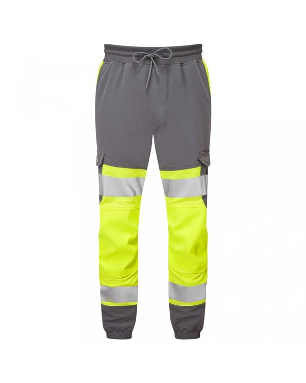 Leo Workwear Hawkridge Dual Colour Stretch Jogger Trouser - Yellow/Grey