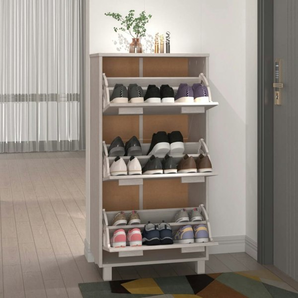 Berkfield Shoe Cabinet HAMAR White 59.5x35x117 cm Solid Wood Pine