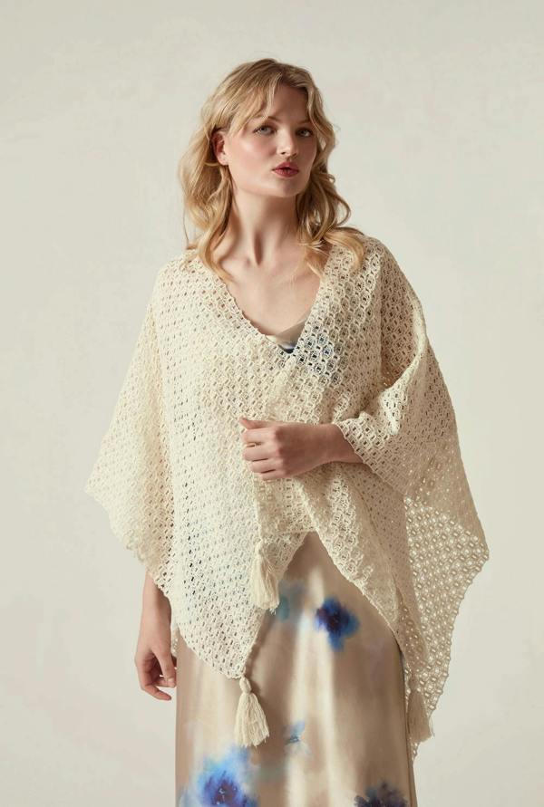 James Lakeland Cream Lattice Knit Kaftan