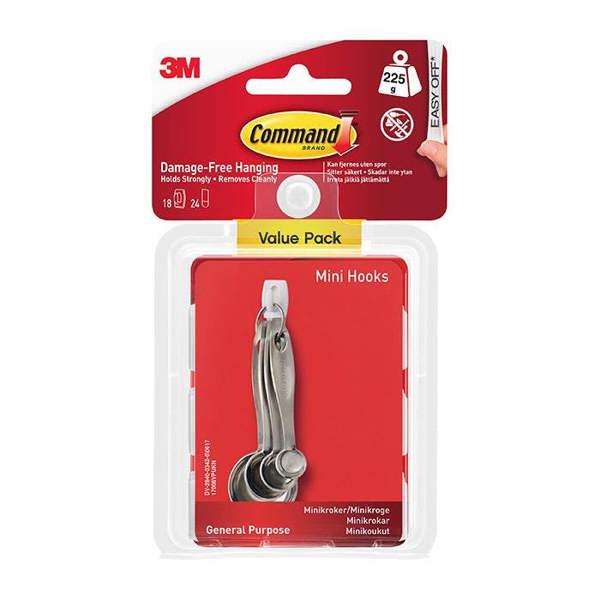 Command 17006-18 Mini Hooks Value Pack 225g 18pk - One Colour - 