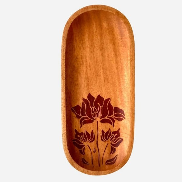 Batik Ying Lotus Mahogany Oval Tray