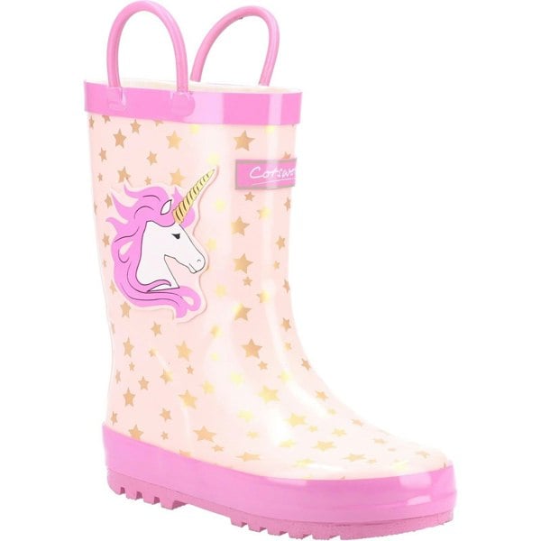 Cotswold Girls Puddle Unicorn Wellington Boots - Pink