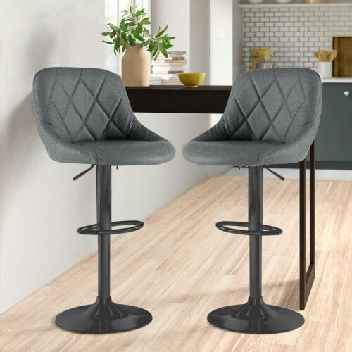 Neo Dark Grey Fabric & Black Steel Bar Stool Set of Two