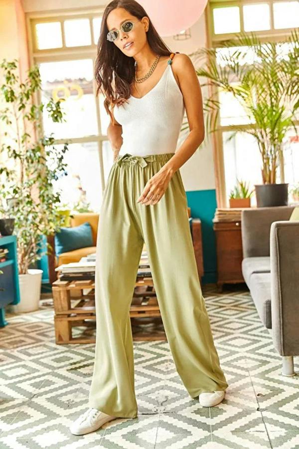 Hoxton Gal Belted Woven Viscose Palazzo Pants