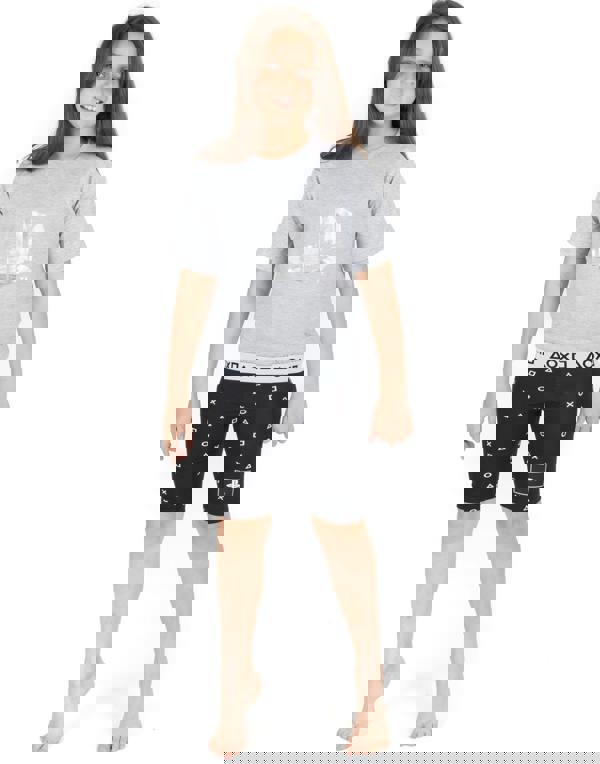 PlayStation Girls Grey White Logo Controller Symbols Short Sleeve Short Leg Pyjama Set