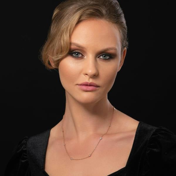 Long Rose Gold Chain Necklace with Stones - namana.london