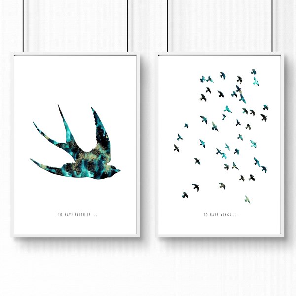 Hallway art | Set of 2 Flying birds wall art prints