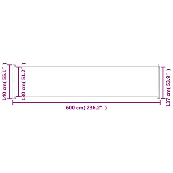 Berkfield Patio Retractable Side Awning 140x600 cm Cream