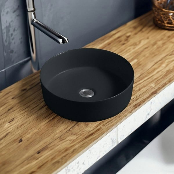 Limoge 7844 Ceramic Vert Round Countertop Basin in Matte Black