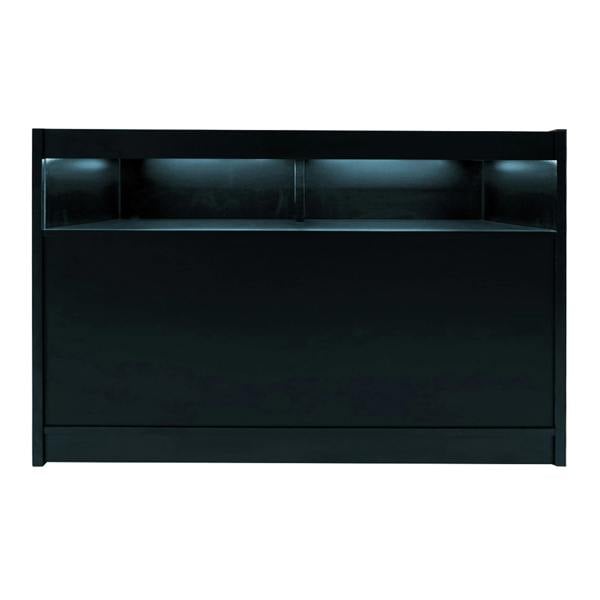 Sagittarius LED Shop Counter Set in sleek black, featuring illuminated shelves and a smooth surface, ideal for retail displays
