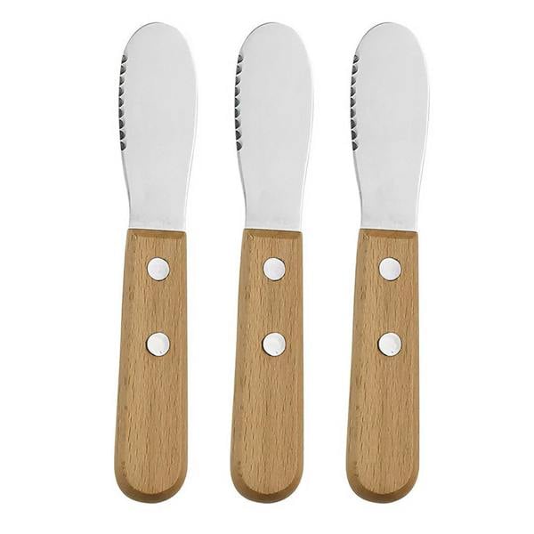 Anygleam Natural Brown 3pcs Wooden Butter Knife Kitchen Food Kitchen Tableware