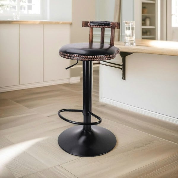 Rafaelo Mobilia 2PC Vintage Style Height Adjustable 360 Swivel Bar Stools Set Black
