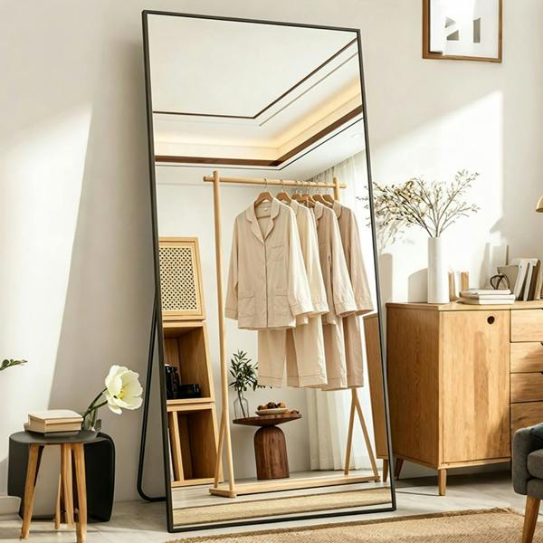 Gr8 Home Large 165x60cm Full Length Floor Mirror Black Framed Freestanding Bedroom Mirror