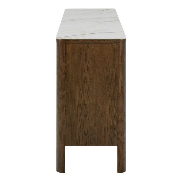 Wyld Haus Cork  Oak Veneer Sideboard with Cream Ceramic Top 2 Doors 2 Drawers