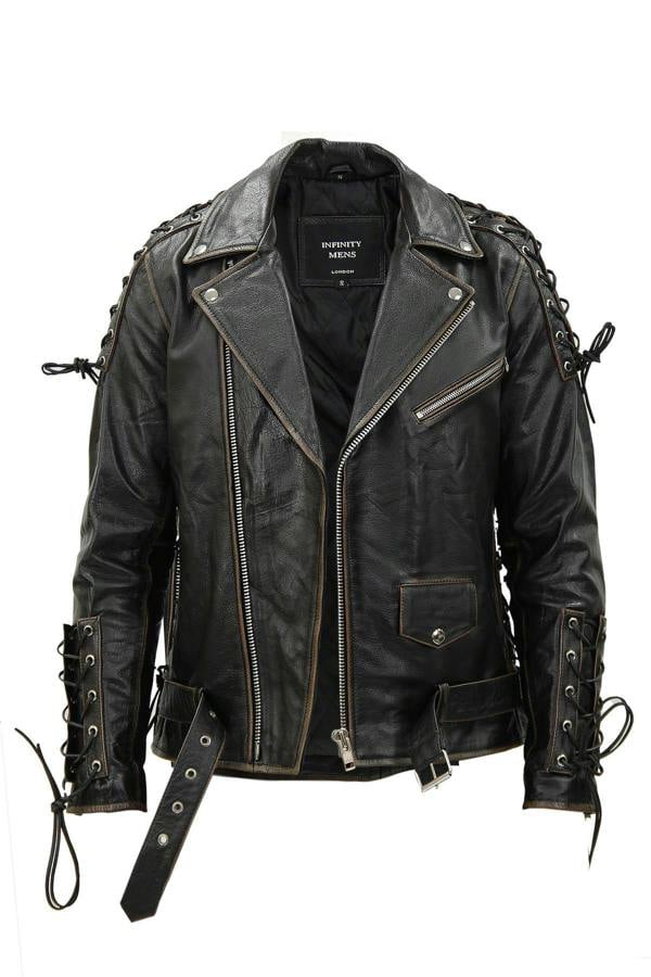 Infinity Leather Mens Embossed Brando Leather Biker Jacket-Chicago