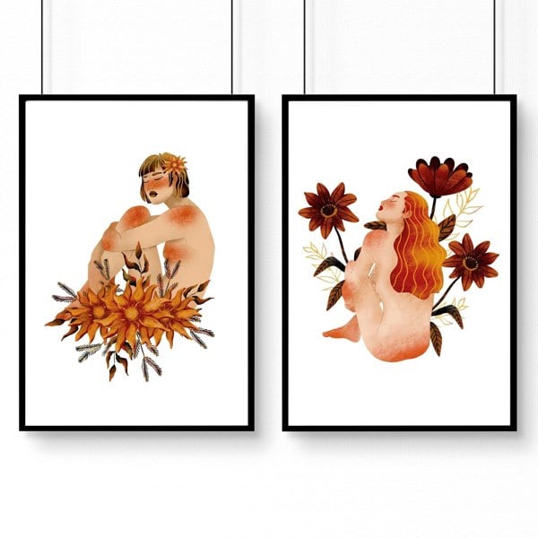 Framed pictures for bathrooms | set of 2 Ladies wall art prints