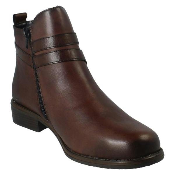 Remonte Ladies Remonte Fleece Lined Leather Strap Detailed Zip Up Ankle Boots D0F77