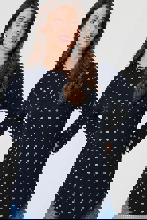 Navy | Polka Dot Print Relaxed Long Sleeve Top