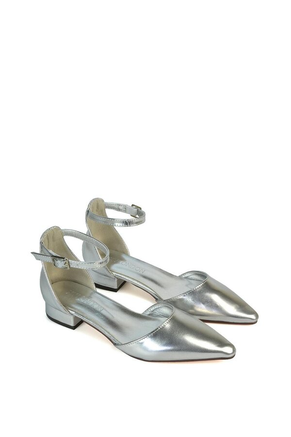 XY LONDON Low Heel Flat Pointed Toe Ankle Strap Court Shoes