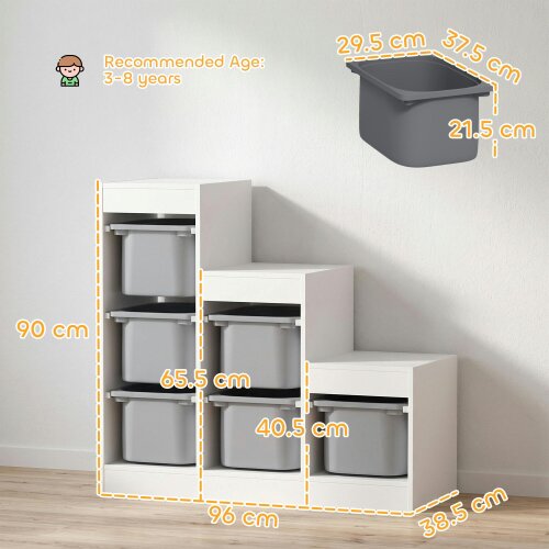 AIYAPLAY 3-Layer Kids Toy Storage Unit with 6 Removable Bins, Grey